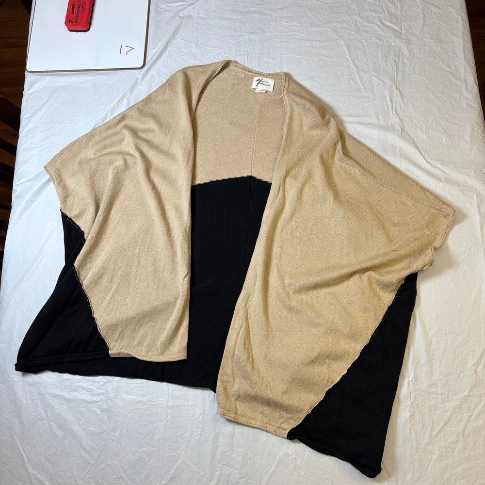 Andrea Jovine Colorblock Poncho Sweater‎ Knit Beige Black S/M